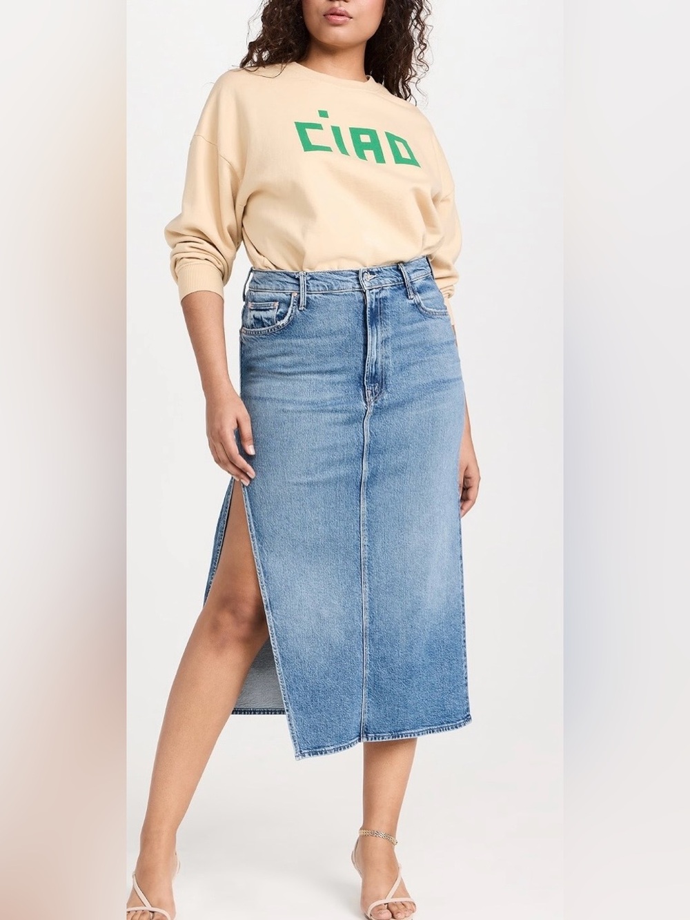 Mother Denim brand 

Light Blue Denim Midi Skirt with side slit
Size 25